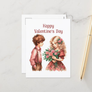 Cute vintage-tjejen Valentine Helg Vykort