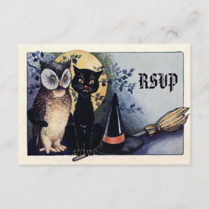 Cute Vintage Uggla och Cat Halloween OSA Kort