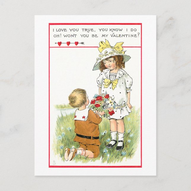 Cute Vintage Valentine Children Vykort (Framsida)