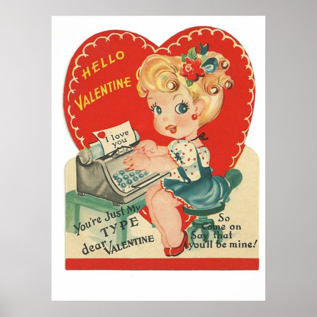 Cute-vintage Valentine-Helgdag poster (Framsidan)