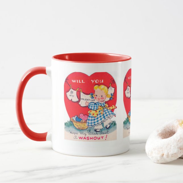 Cute-vintage Valentine tvättar Mugg (Med munk)