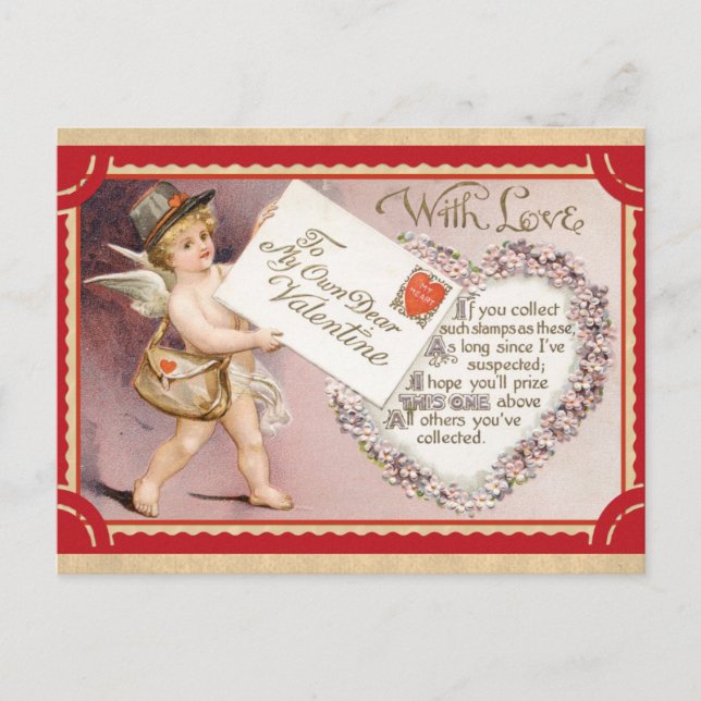 Cute Vintage Valentines day Cherub Mail Vykort (Framsida)