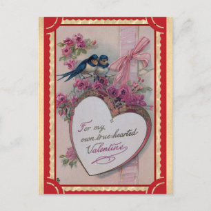 Cute Vintage Valentines day Heart Blommigt Bird Vykort