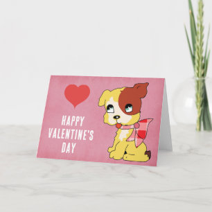 Cute Vintage Valentines day Hund Red Heart Rosa Kort