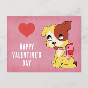 Cute Vintage Valentines day Hund Red Heart Rosa Vykort