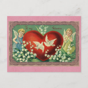 Cute Vintage Valentines day Victorian Angel Heart Vykort