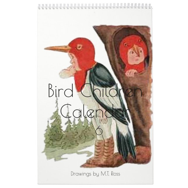 Cute Vintage Vattenfärg Teckning Bird Children 6 Kalender (Omslag)