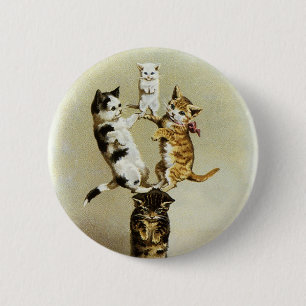 Cute Vintage Victorian Cats Kittens Spela, Humor Knapp