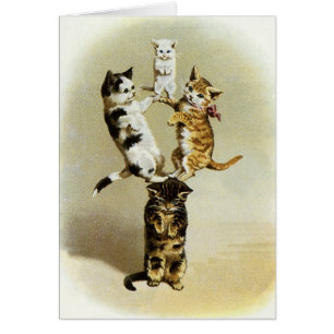 Cute Vintage Victorian Cats Kittens Spela, Humor OBS Kort