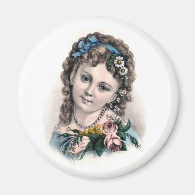 Cute Vintage Victorian Flower Girl Magnet (Framsidan)