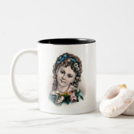Cute Vintage Victorian Flower Girl Två-Tonad Mugg