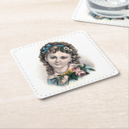 Cute Vintage Victorian Flower Girl Underlägg Papper Kvadrat