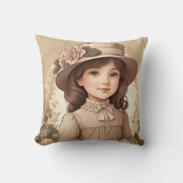 Cute Vintage Victorian Girl Porträtt Kudde