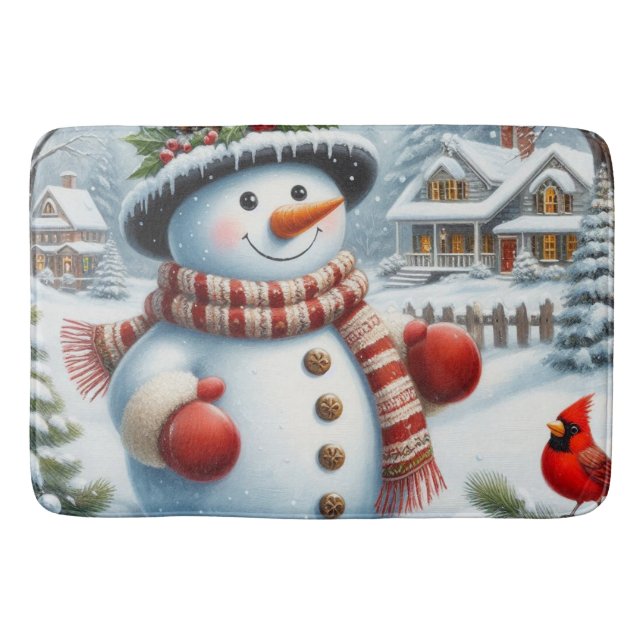 Cute, Vintage/Whimistisk jul/vintertid snögubbe Badrumsmatta (Framsidan)