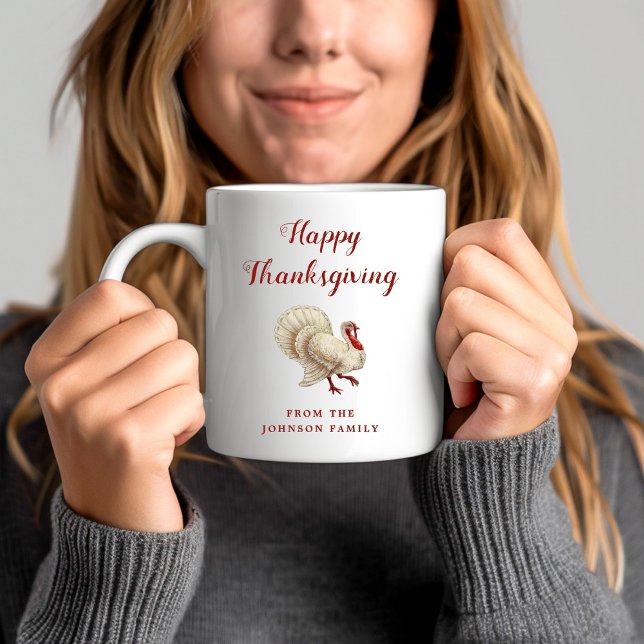 Cute Vintage White Turkiet Happy thanksgiving Kaffemugg (Cute Vintage White Turkey Happy Thanksgiving Coffee Mug)