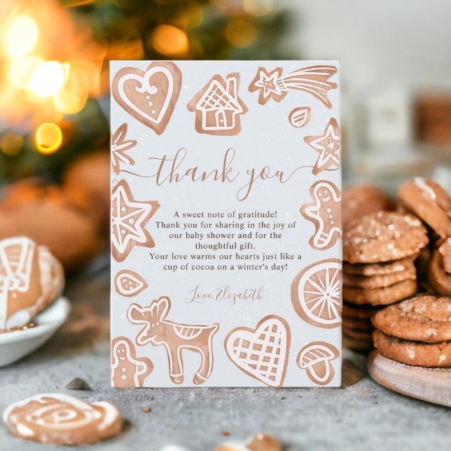 Cute-vinterskaka-babydusch Tack Kort (Cute winter Christmas little cookie baby shower Thank You Card)