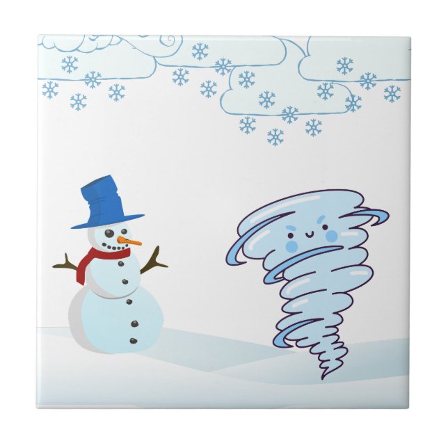 Cute vintertid snögubbe och vind kakelplatta (Framsidan)