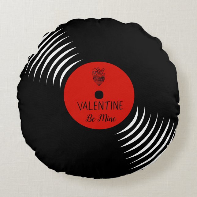 Cute Vinyl Record Valentine Pillow Rund Kudde (Framsidan)