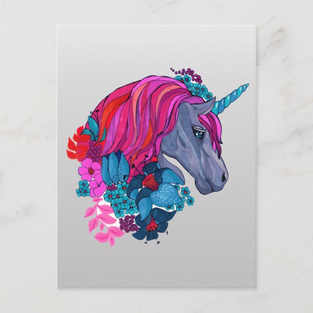 Cute Violet Magic Unicorn Fantasy Illustration Vykort (Framsida)