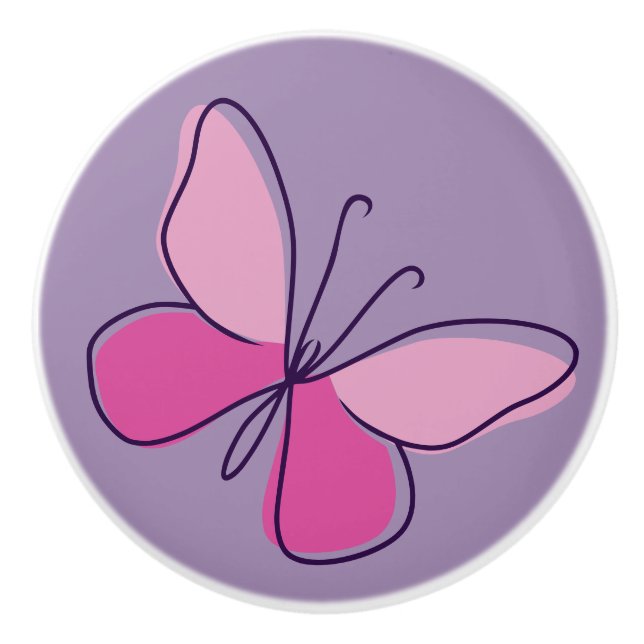 Cute Violet Rosa Butterfly Doodle Knopp (Framsidan)