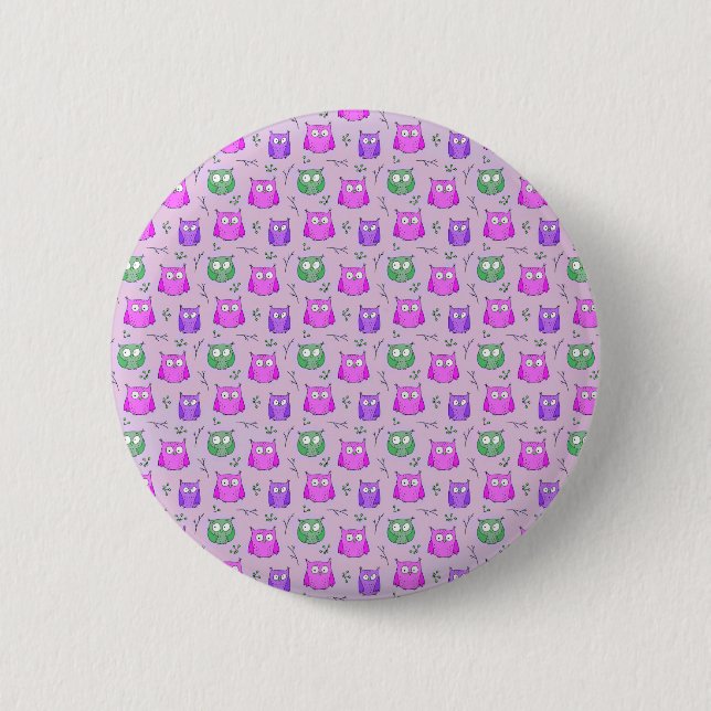 Cute Violet Uggla Mönster Knapp (Framsida)