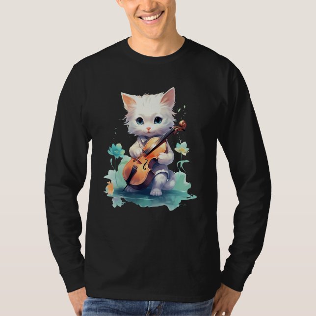 Cute Violinist Cat Violin Musician String Player W T Shirt (Framsida)