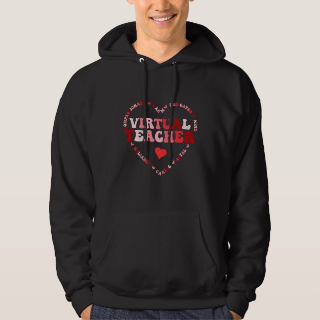 Cute Virtual Teacher Valentines Day Heart Hoodie (Framsida)