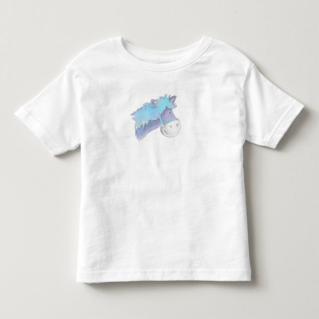 Cute vismis målad blå Pony Tee Shirt (Framsida)