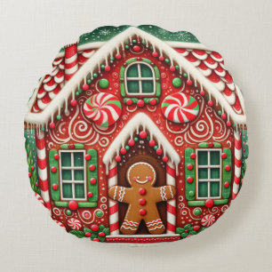 Cute, vismisk pepparkaksgubbe och hus rund kudde