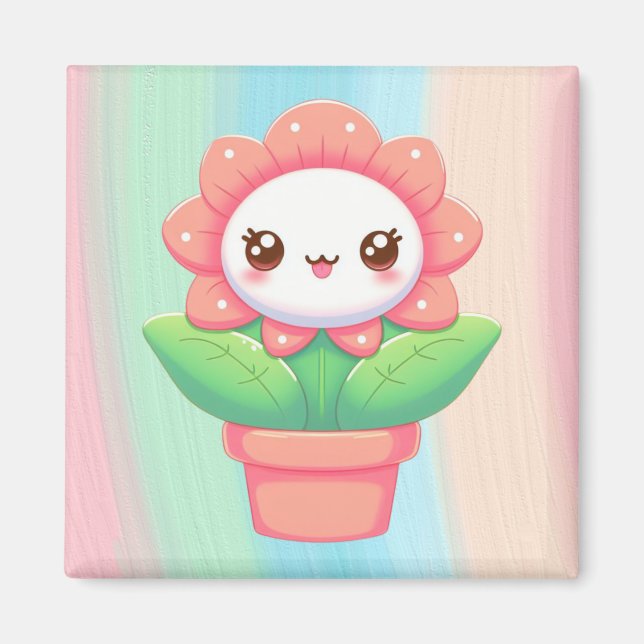 Cute, vit blomma i potten magnet (Framsidan)