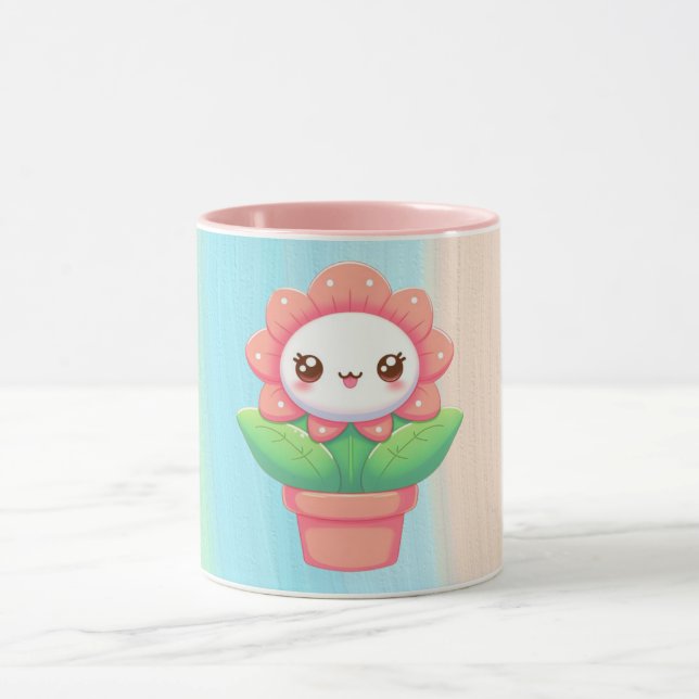 Cute, vit blomma i potten mugg (Center)