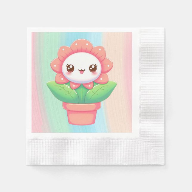 Cute, vit blomma i potten pappersservett (Framsidan)