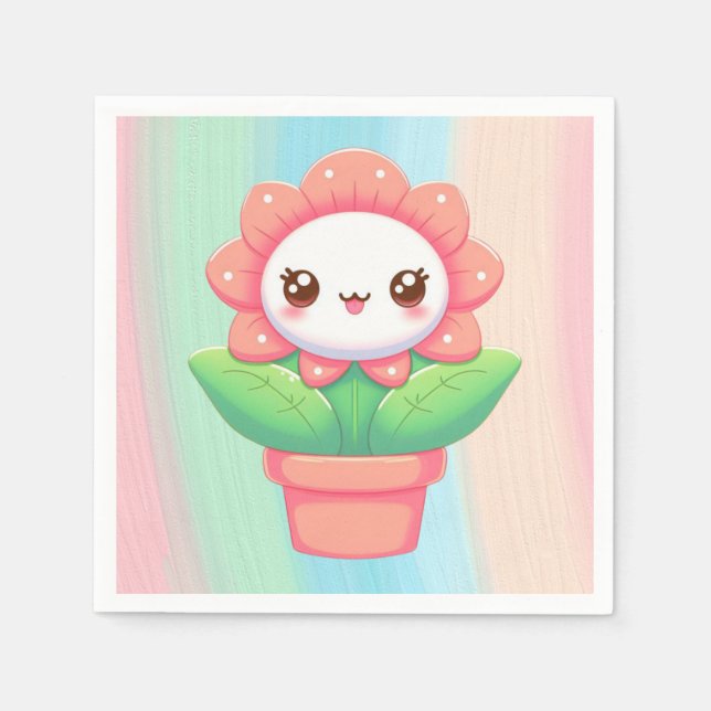 Cute, vit blomma i potten pappersservett (Framsidan)