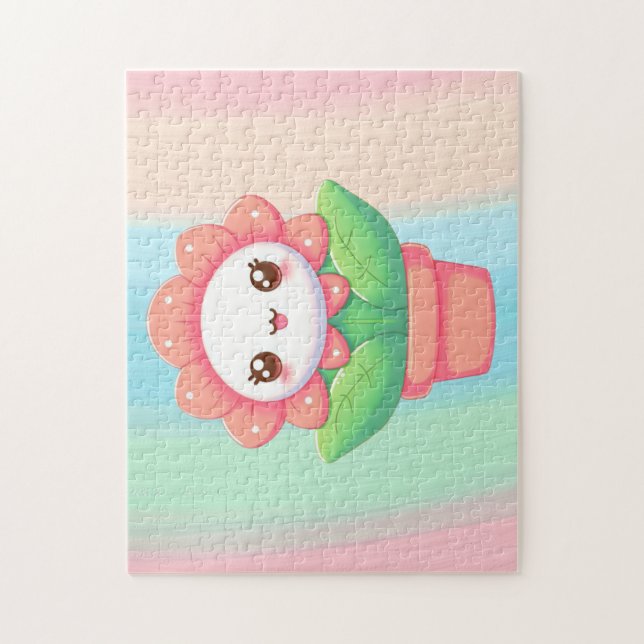 Cute, vit blomma i potten pussel (Vertikal)