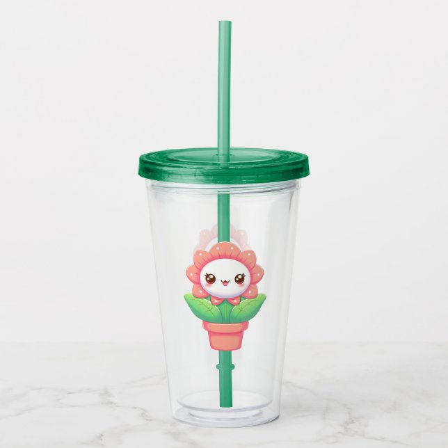 Cute, vit blomma i potten take away mugg (Framsida)