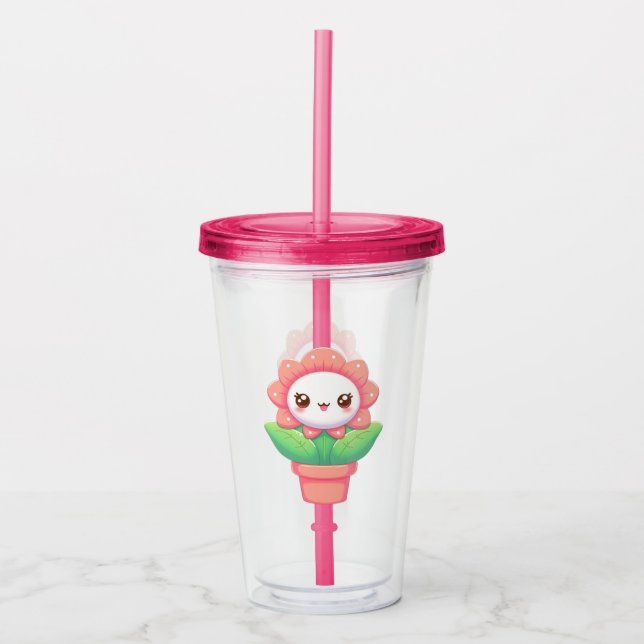 Cute, vit blomma i potten take away mugg (Framsida)