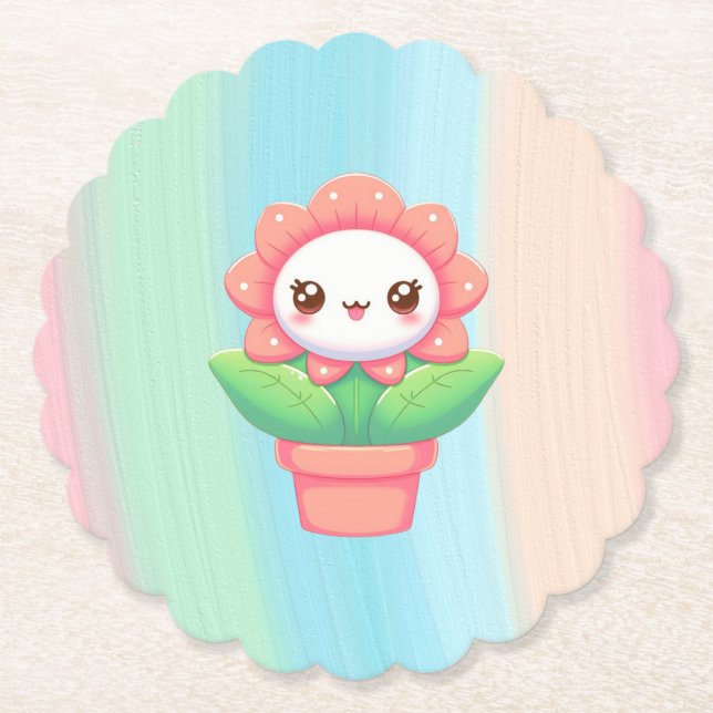 Cute, vit blomma i potten underlägg papper (Framsida)