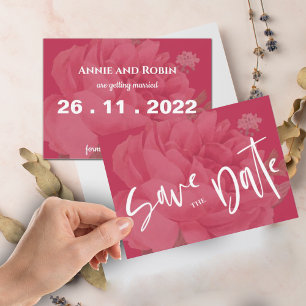 Cute Viva Magenta Ro Blommigt Minimalist Bröllop Spara Datumet