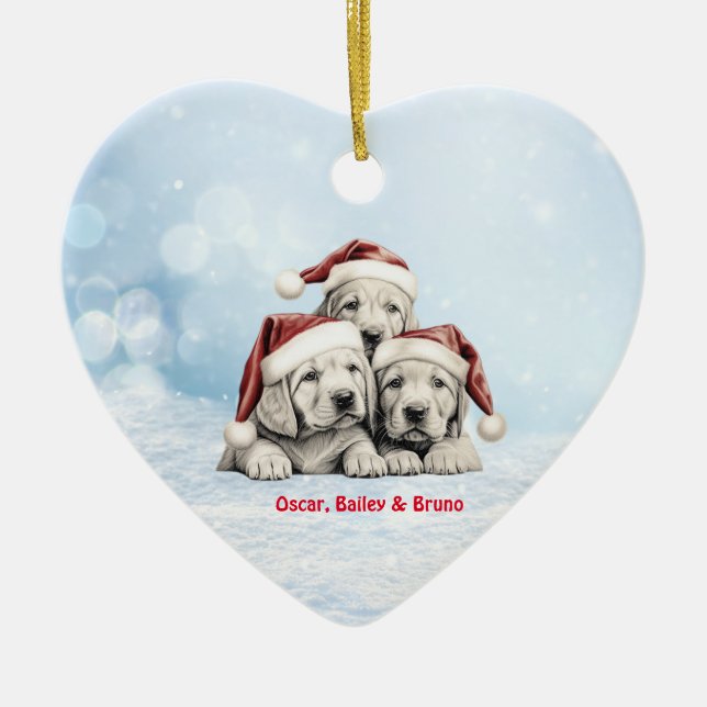 Cute Vizsla Puppies Hundar Santa Hat Tass Pencil A Julgransprydnad Keramik (Framsidan)