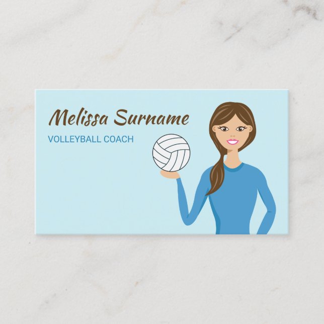 Cute Volleyball Coach Girl Illustration Blue Visitkort (Framsida)
