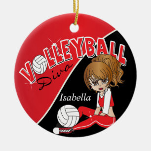 Cute Volleyball 🏐 Diva Girl in Red Julgransprydnad Keramik
