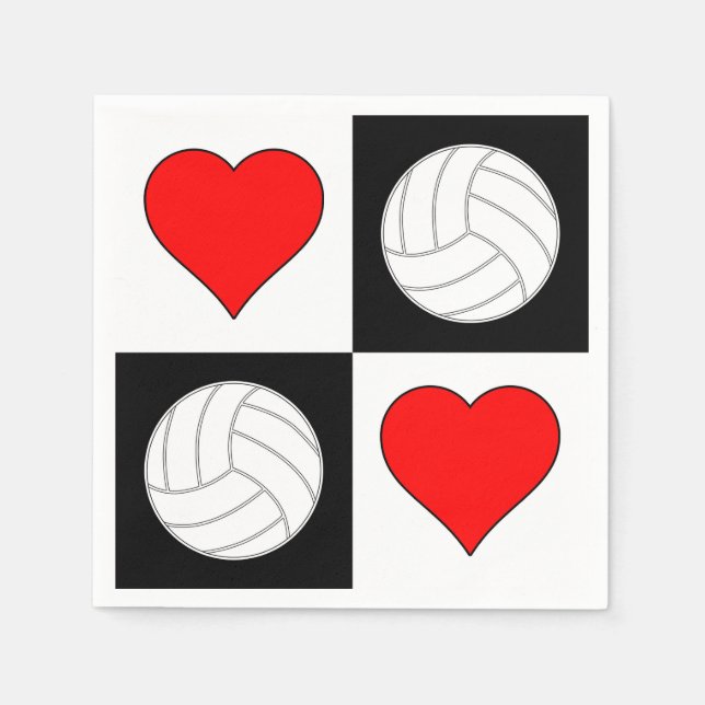 Cute Volleyball & Hearts Tennis Party Napkins Pappersservett (Framsidan)