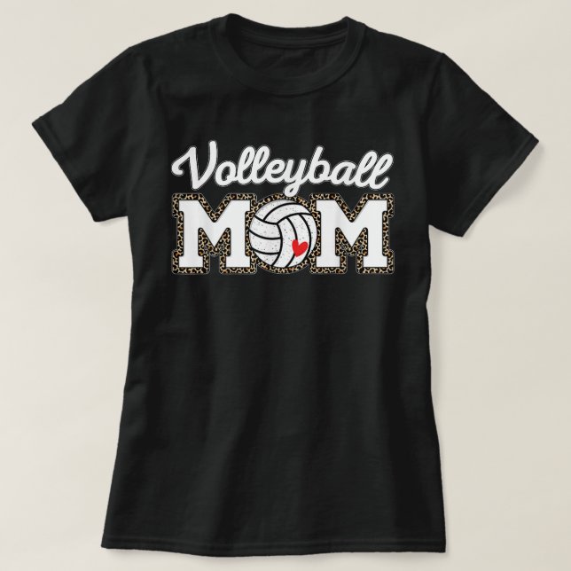 Cute Volleyball Mamma Leopard Skriv ut Mors dag T Shirt (Design framsida)