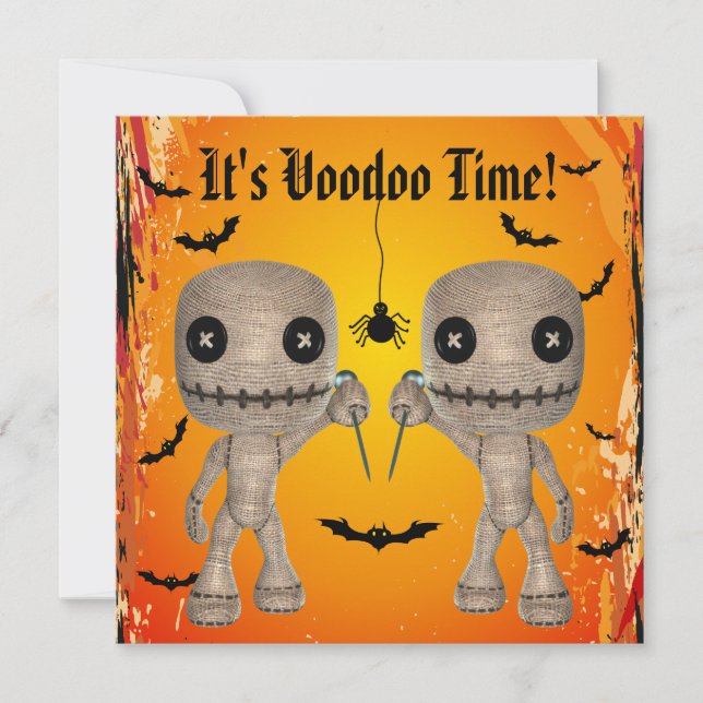 Cute Voodoo Dolls, Fladdermus och Spider Halloween Inbjudningar (Framsida)
