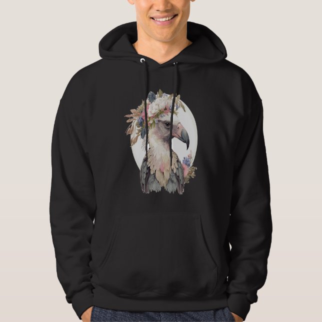 Cute Vulture Bird Flower Crown Floral Exotic Birds Hoodie (Framsida)