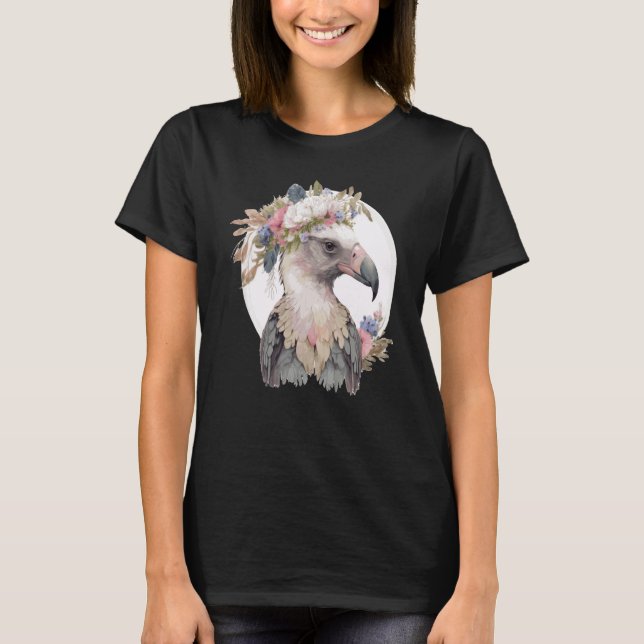 Cute Vulture Bird Flower Crown Floral Exotic Birds T Shirt (Framsida)