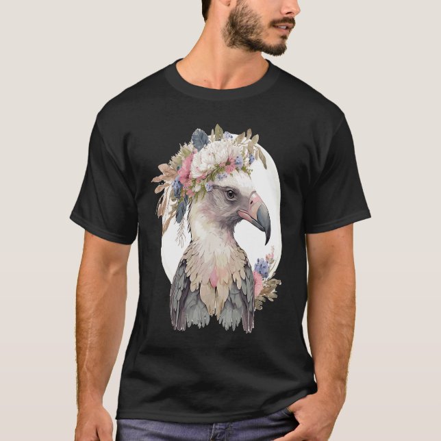 Cute Vulture Bird Flower Crown Floral Exotic Birds T Shirt (Framsida)