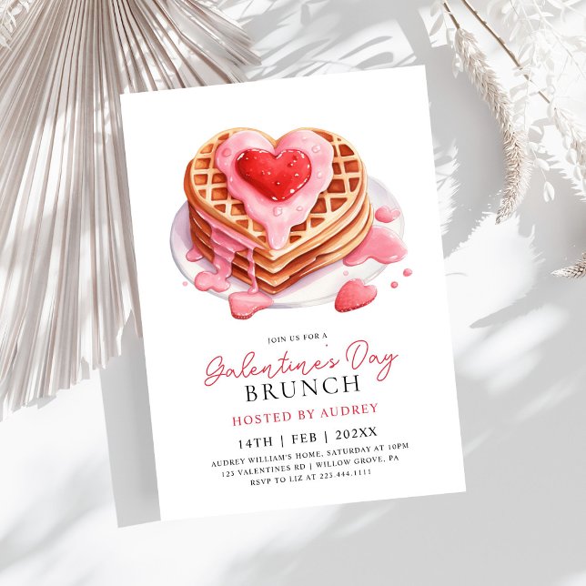 Cute Waffles Valentiness Galentines Brunch Inbjudningar (Skapare uppladdad)