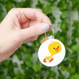 Cute Walking Tecknad Duckling Keychain Nyckelring