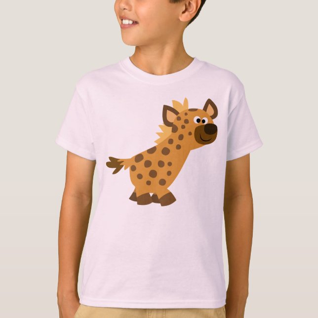Cute Walking Tecknad Hyena Children T-Shirt (Framsida)